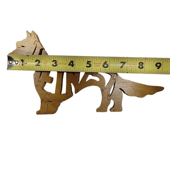 Heinz 57 Dog Wooden Scroll Jigsaw Puzzle Figurine Art Wood USA Signed By Maker - Picture 5 of 6